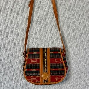 Antigua Vintage Handmade Leather and Wool Fiber and Cross Body Strap Purse
